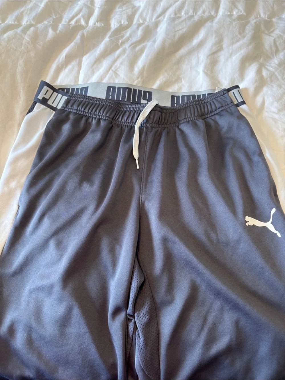 Puma Mens Gray Joggers with White Stripe